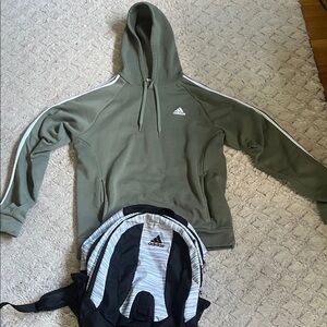 Adidas Men's Olive Hoodie with backpack